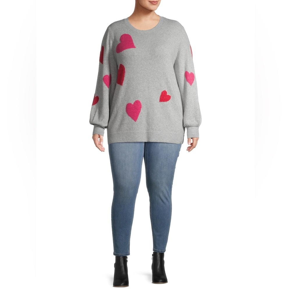 Gray Heart-Print Sweater - Pink Hearts